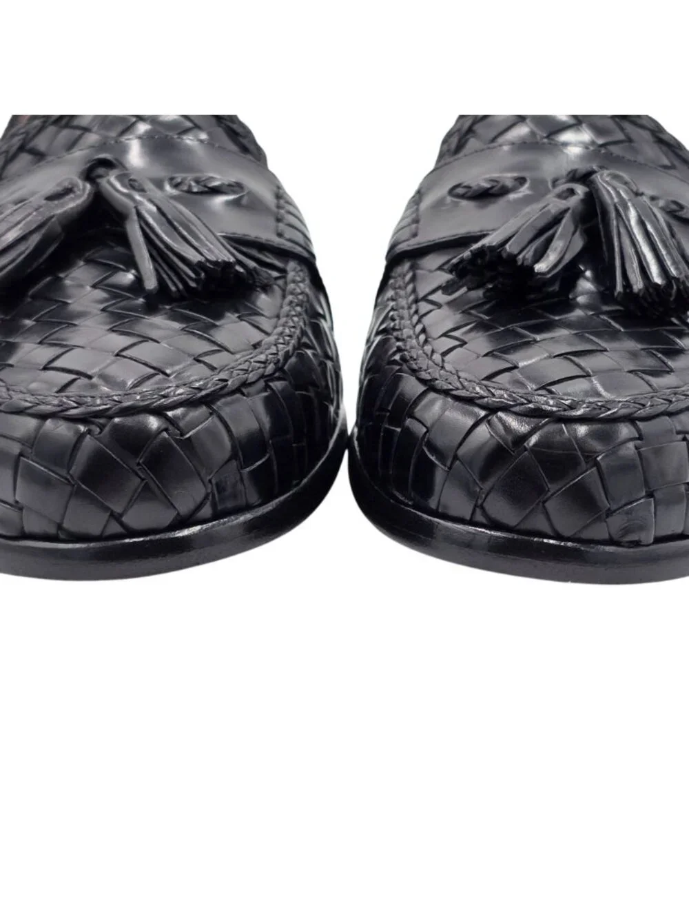 NEW Vintage Bragano Italy Black Woven Leather Tassel Loafer Men 10.5M Dress Shoe - Picture 11 of 14